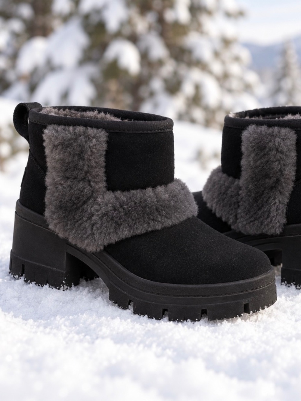 UGG Nita Women’s Shearling Platform Ankle Boots Black Gray Size 8\.5